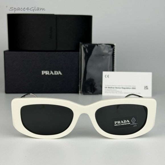 NEW Prada PR14YS 1425S0 Talc Dark Grey Rectangle Unisex Sunglasses - Picture 3 of 14